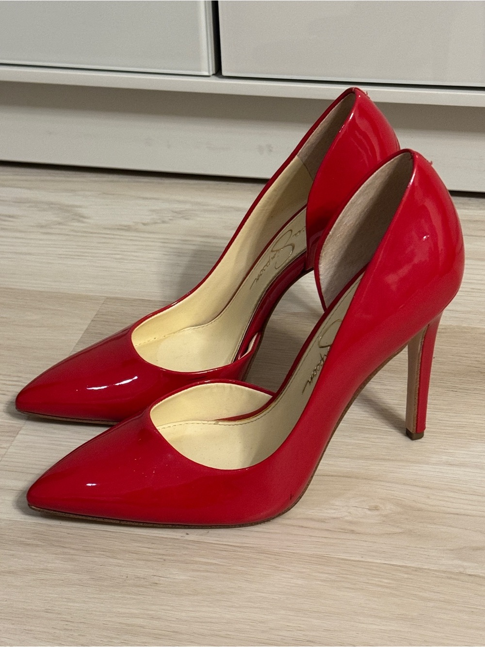 Jessica Simpson Red Patent Heels D’Orsay Shoes 7 pumps pointy pointed toe